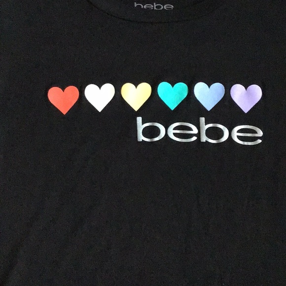 SOLD - Bebe Rainbow Hearts Logo Black Tee - NWT - Picture 9 of 11